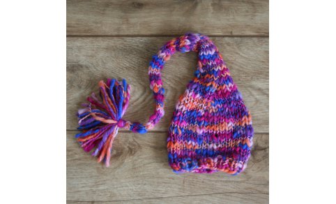 :Pletená barevná čepice na focení novorozeňátek, fialověrůžovomo